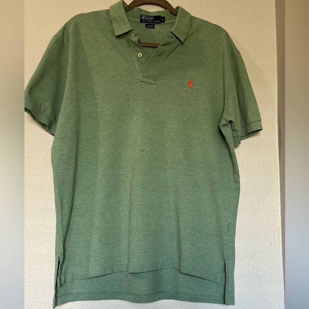Polo by Ralph Lauren Green Men’s Large Polo Shirt Orange Pony Logo PREPPY